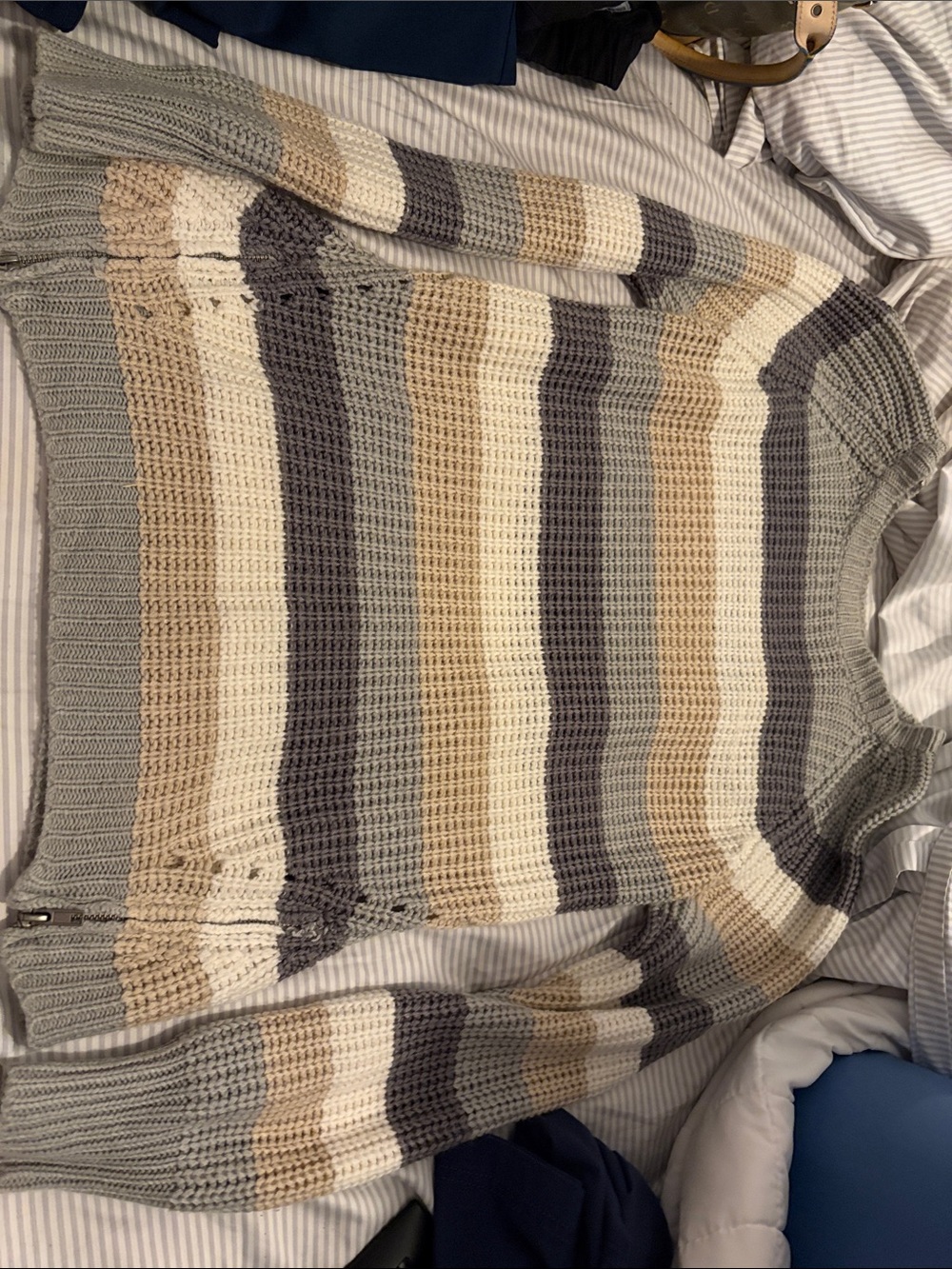 Pink Republic Striped Knit Sweater in Gray, Cream & Tan